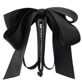 Black Bowknot Banana Clip, Satin Ribbon Bow Hair Claw Clips Hairpin, Sweet Cute Vertical Ponytail Holder Hair Barrettes Clamps for Women Girls, Clips and Barrettes, Hair Accessories