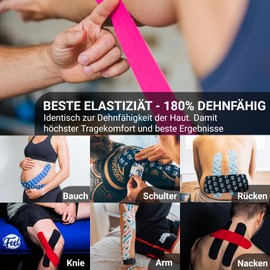 Feel Premium Kinesiology Tape All-Round Wide (10 cm x 5 m) Skin-Friendly & Strong Lasts on the Skin for up to 6 Days Physio Tape Waterproof & 180% Elastic Sports Tape (10 cm x 5 m Black)