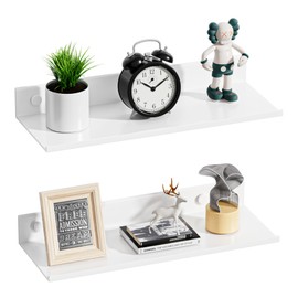 Wisfame White Floating Shelves for Wall, Metal 11.8Inch Wall Shelves for Bedroom Set of 2, Modern Display Shelf No Drill Organizer for Bathroom,Living Room, Kitchen, Office