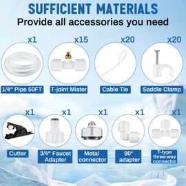 CroBlissful Chicken Coop Misting Cooling System 26FT Misting Line 8 Pcs/ 15 Pcs Brass Mist Nozzles 3/4" Adapter for Chicken Coop Backyard Garden Outside Patios Greenhouse Watering(White)