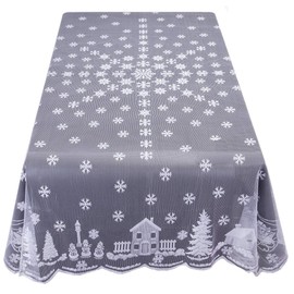 Rockcloud 82 x 59 Inches Polyester Lace Tablecloth, White Snowflake Elk Rectangular Vintage Table Cover for Christmas Parties Dinner Tabletop Decor