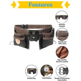 Heavy-Duty Full Grain Leather Tool Belt for Electricians – Multi-Pouch Construction Work Gear with Key Clip, Durable Carpenter Utility Belt for Men (Style 6, Standard)