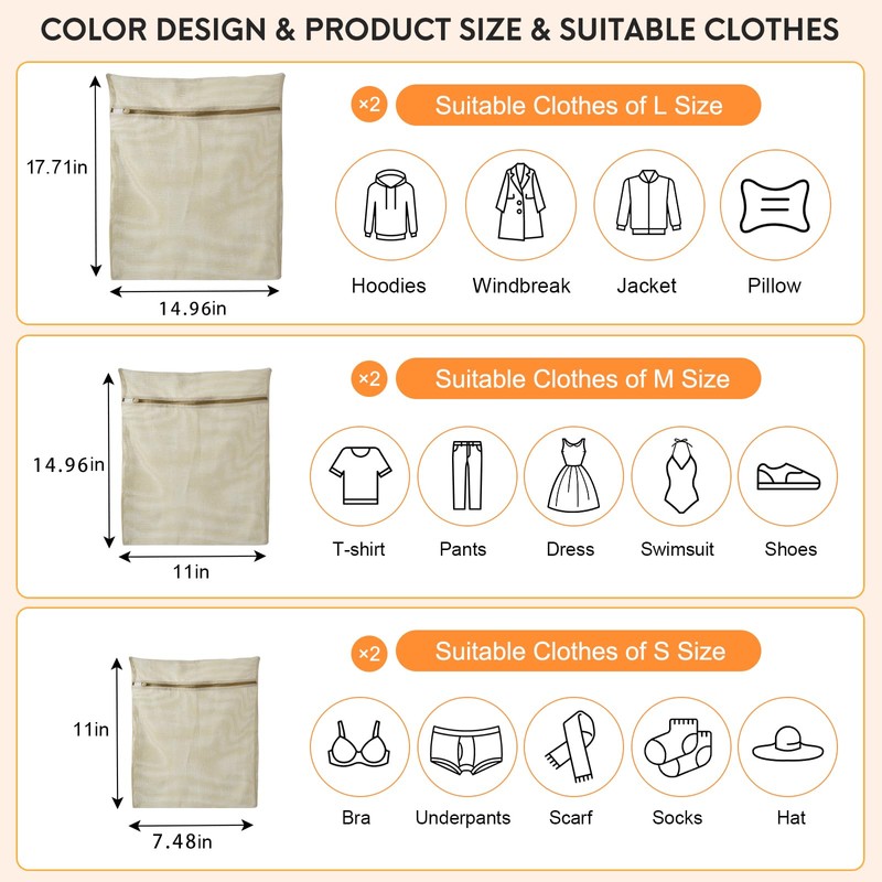 6-piece laundry bag set, durable organic cotton mesh laundry bag,