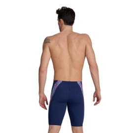 ARENA Men's Swim Jammer Hydrangea Bouquet Team Print MaxLife Athletic Swimwear Training Swimsuit Sports Bathing Suit, Navy/Team Red White Blue, US Size 30