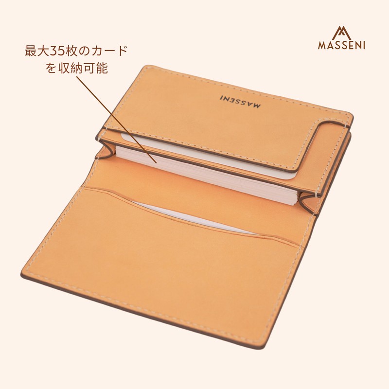 MASSENI Luxury Italian Leather Business Card Holder, Tan Genuine Leather,