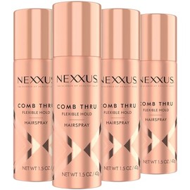 Nexxus Travel Hairspray, Comb Thru Flexible Hold 4-Pack – 72-Hour Anti-Humidity Shield, 48-Hour Frizz Control, Rose Fragrance, 1.5 Oz Ea
