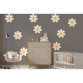 Set of 10 Daisy Flowers Wall Decal, Modern Flowers, Retro 60s 70s Flowers, Mid-Century Modern, Mid Century, Daisy Flowers Modern Wall Decal.