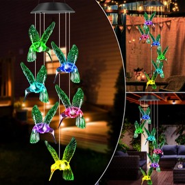 JOBOSI Hummingbird Decor Gifts, Solar Hummingbird (3.5 * 4.5in) Wind Chimes Lights, Mothers Day Wind Chime Gift, Gifts for mom, Women, Grandmother, Outdoor Garden Lawn Yard Decor