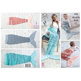 King Cole 4908 Crochet Pattern Baby Child Adult Mermaid Tail Blanket in King Cole DK