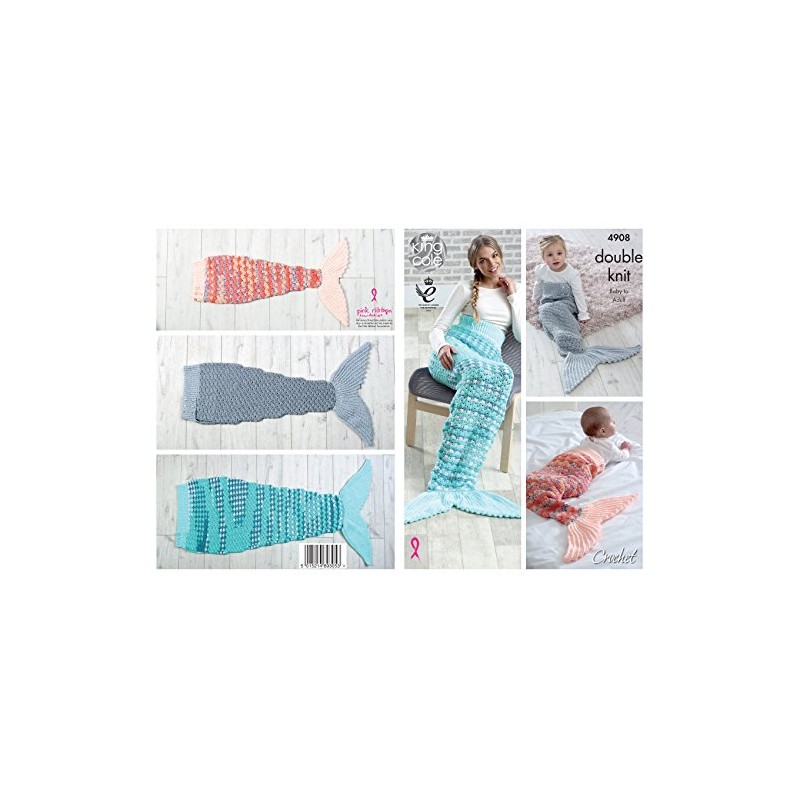 King Cole 4908 Crochet Pattern Baby Child Adult Mermaid Tail