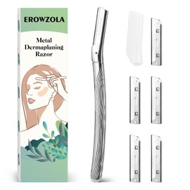 EROWZOLA Dermaplaning Tool for Face, Eyebrow Razor for Women and Men, Eyebrow Trimmer and Facial Shaver Dermaplane Razor for Peach Fuzz Hair and Exfoliation, Includes 6 blades (Silver)