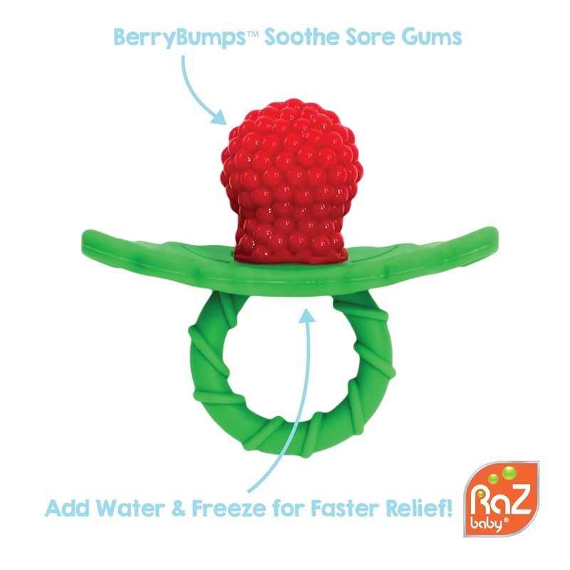 RaZbaby RaZberry Silicone Teether Pacifier – Teething Relief for Infants,