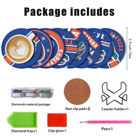 Bartogro 8 Pcs College Football Diamond Art Coasters Kits with Holder, Diamond Painting Coaster Kits DIY Crafts for Adults Diamond Art Painting Kits Supplies for Florida Gift