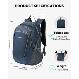 Waterfly 28L Foldable Hiking Backpack: Lightweight Packable Rucksack Trekking Folding Daypack with Wet Compartment for Sport Outdoor Hiking Travel Camping Men Women