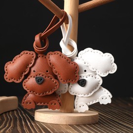 HeriNova Leather Teddy Poodle Dog Bag Charms Purse Charms Cute Keychains DIY Craft Kit for Women Handbags Tote, DIY Stitch Crafts for Bags and Key Chain(Teddy Bear Dog) (brown)
