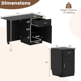 Giantex Folding Computer Desk with Drawer, Mobile Home Office Desk on Wheel w/Cabinet & Adjustable Shelf, Rolling Portable Laptop PC Table, Study Writing Desk for Small Spaces, Dorm, Apartment (Black)