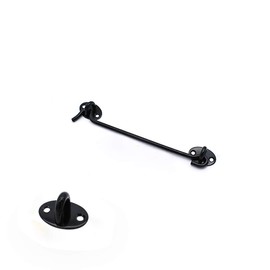 10 Inch Stainless Steel Black Cabin Hook Latches and Eye Hooks, Cabinet Door Hooks Window Hooks, Open Garden Gate Locks, Door Window Locks Bolts with Mounting Screws, 1 Pcs.