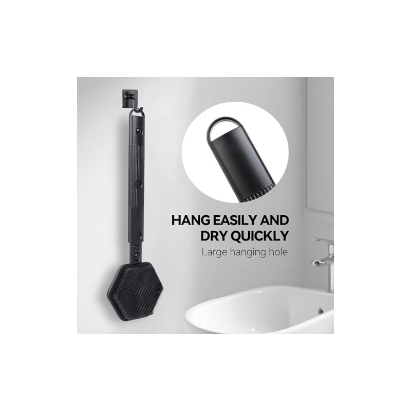 Limpiador de espalda de silicona para ducha，Cepillo de ducha extensible
