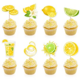 Dtzzou 24pcs Summer Lemon Cupcake Toppers Cute Fruits Cupcake Picks for Summer Theme Party Decoration