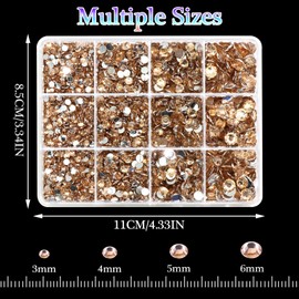 BELICEY Resin Rhinestones Kits 3-6mm Champagne Rhinestones with B7000 Jewelry Glue Bedazzling Gold Crystals for DIY Crafts Non-Hotfix Flatback Round Nail Gems Stones with Tweezer & Picker Pen