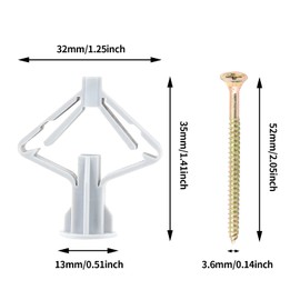 Piutouyar 50 Pcs Drywall Anchors Kit Butterfly Anchors Hollow Wall Anchors Heavy Duty Dry Wall Mount Anchors Plastic Anchors with Screws for Curtain Plasterboard, 50pcs Anchor+50pcs Screws