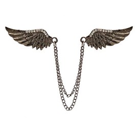 Knighthood Brooch Pin Double Angel's Wings With Hanging Chain Gun Metal Brooch Collar Pin Brooch Suit Stud Lapel Pin