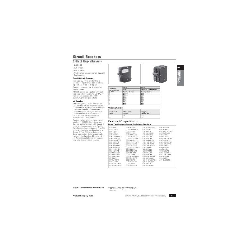 Siemens D120 Classified Circuit Breaker Type QD Replacement for Square