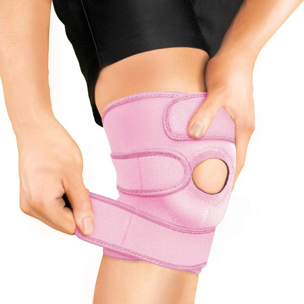 Bracoo Adjustable Compression Knee Patellar Tendon Support Brace for Men Women - Arthritis Pain, Injury Recovery, Running, Workout, KS10 (Pink)