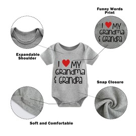 culbutomind Baby Twins Romper I Love My Grandma Grandpa Fun Baby Bodysuit Short Sleeve Gift for Birth Baby Boys Girls Twins Baby Clothing with Hat, Grey I Love My Grandma Grandpa, 0-3 months