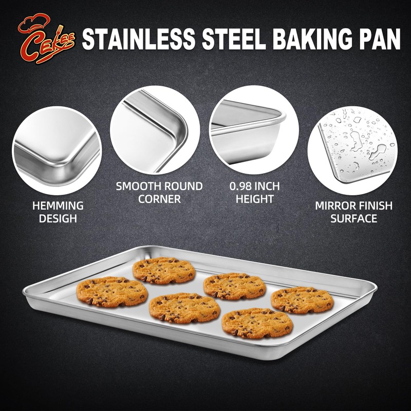 4 Pieces Baking Sheet Set, CEKEE Stainless Steel Cookie Sheets