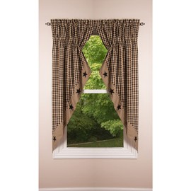 Home Collections by Raghu Heritage House Star Black 72" Wide x 63" Long Cotton Lined Gathered Curtain Swag