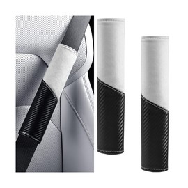 FALVFUN Car Seat Belt Cover, 2PCS Carbon Fiber & Suede Leather Soft Vehicle Seatbelt Strap Shoulder Pad, Breathable Auto Neck Cushion Protection Accessories, Universal Fit (Black/White)