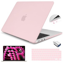 Teryeefi Compatible with M3 MacBook Air 15 inch Case A2941 A3114 [2023 2024 Release], Plastic Hard Shell with Keyboard Cover & USB C Adapter for New MacBook Air 15.3" with Touch ID, Matte Chalk Pink