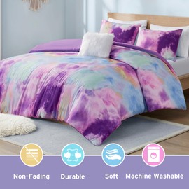 Intelligent Design Duvet Cover King Bedding Sets for Girls & Boys Watercolor Tie Dye King Duvet Cover Set Kids, Microfiber King Size Duvet Cover Set, Pillow Cassiopeia, King/Cal King Lavender 4 Piece
