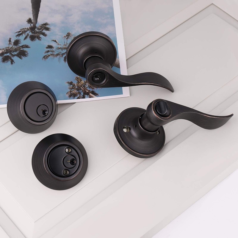 Oil Rubbed Bronze Keyed-Alike Door Levers and Double Cylinder Deadbolts