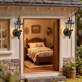 NUOBESTY Dollhouse Wall Lights Battery Operated 1:12 Scale Miniature Led Sconces Black Retro Lamp Fixtures for Mini Room Outdoor Decor 2pcs