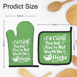DYJYBMY I'd Curse You But You're Not Worth The Herbs Funny Oven Mitts and Pot Holder Set, Funny Sarcastic Kitchen Gadgets for Women, Bake Lover Gifts for Hostess, Birthday Gifts for Mom Sister BFF