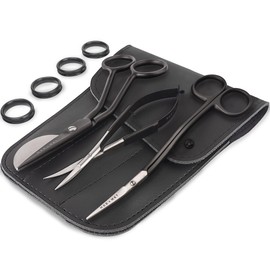 MAKER AND MARKET Premium Embroidery Scissors Set of 3 Kit - Double Bent Offset Duckbill, Spring Action Curved Blade and Double Bend Long Applique Needlepoint with Pouch Sleeve (Black)