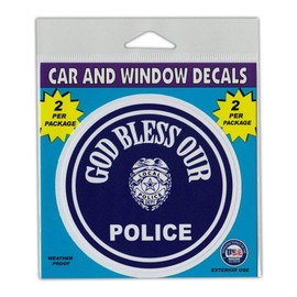 Crazy Novelty Guy Window Decals, 2-Pack, God Bless Our Police (Law Enforcement), 4" Diameter Vinyl Stickers
