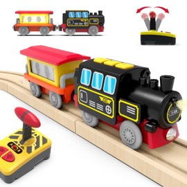 Motorized Train for Wooden Track, Remote Control Train with Magnetic Connection, Battery Operated Locomotive Trains for Toddlers, Compatible with Thomas, Brio, Chuggington
