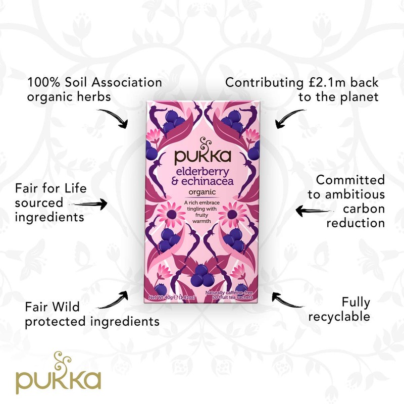 Pukka Organic Tea Bags, Elderberry & Echinacea Herbal Tea, Perfect