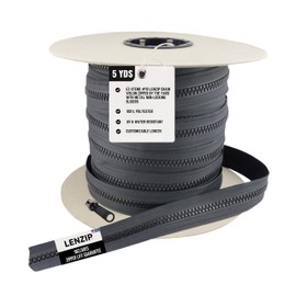 EZ-Xtend #10 Lenzip Chain Vislon Zipper by The Yard with Non-Locking Sliders. Boat Cushions, Duffle Bags, Back Packs, Sewing, Replacement Zipper(5 Yards & 4 Double Pulls Non-Locking)