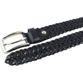 BELTINGER Braided belt made of full cowhide leather, 3.5 cm, braided leather belt for men and women, 35 mm, braided belt with silver clasp, Navy, Silver