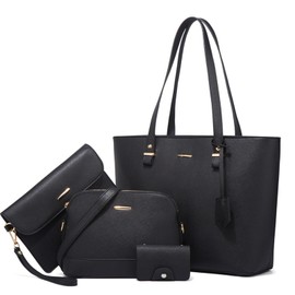 Petit-Germe Women's Shoulder Bag, 4-Piece Set, Large Capacity, Fashion, Commuting to Work, Business, Black