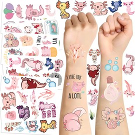20 Sheets Cute Axolotl Temporary Tattoos, Axolotl Party Favors Supplies Birthday Decorations Tattoo Stickers for Kids Boys Girls Gifts Goodie Bags Fillers Prizes Rewards