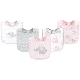 Hudson Baby Unisex Baby Cotton Bibs, Pink Gray Elephant, One Size