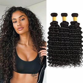 Brazilian Deep Wave Human Hair Bundles 18 20 22 Inch Soft and Healthy Deep Wave Bundles Human Hair