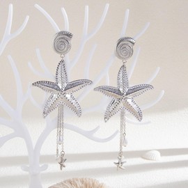 Gold Starfish Earrings for Women Long Dangle Drop Jellyfish Star Shell Earrings Summer Charm Jewelry(SilverStarfish)