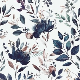 Yasinet Navy Blue Peel and Stick Wallpaper Blue Floral Wallpaper Vintage Removable Contact Paper Self Adhesive Waterproof Wall Paper for Kitchen Bathroom Bedroom Vinyl 17.3 ''× 78.7 ''