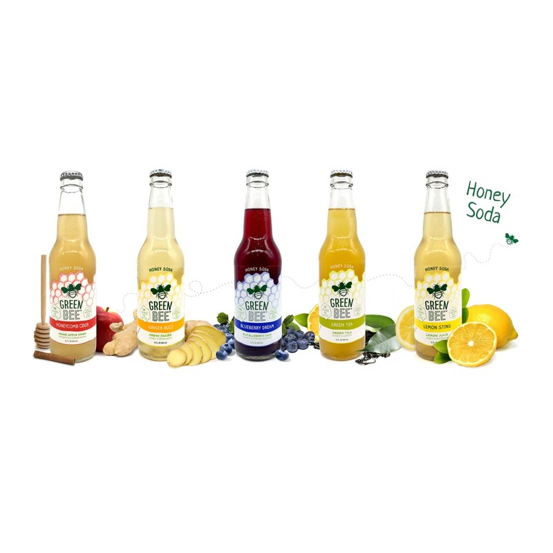 Green Bee Honey Sweetened Soda - Case of 12 (Honeycomb